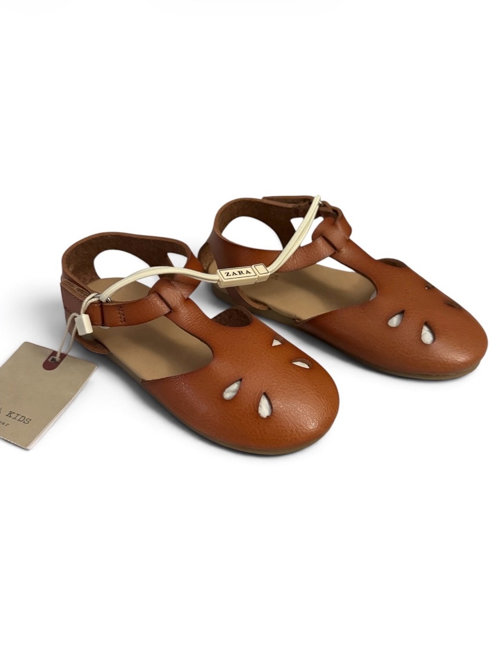 Zara Kids Tan Leather T-Strap Mary Jane Sandals